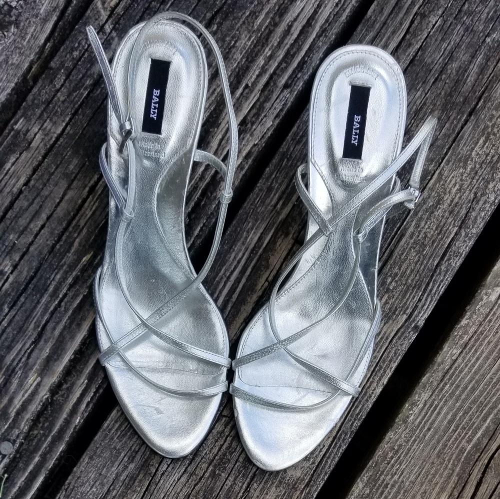 Bally Metallic Silver Strap Pumps Heels